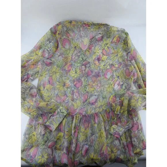 Vintage Lily White Floral Sheer Peplum Blouse Medium Made In USA Romantic - Picture 7 of 8